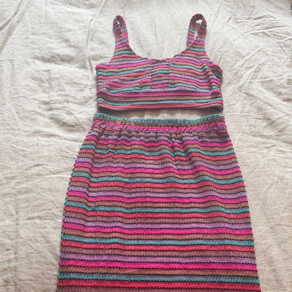 House of Harlow x Revolve Striped Pink Knit Midi Skirt (Size Small) - Picture 2 of 5